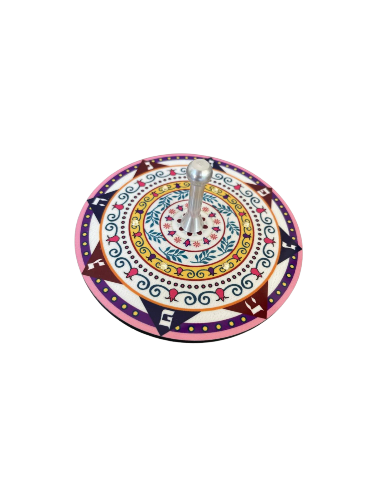 Dorit Judaica Large Pomegranate Ring & Crystal Stone Wooden Dreidel